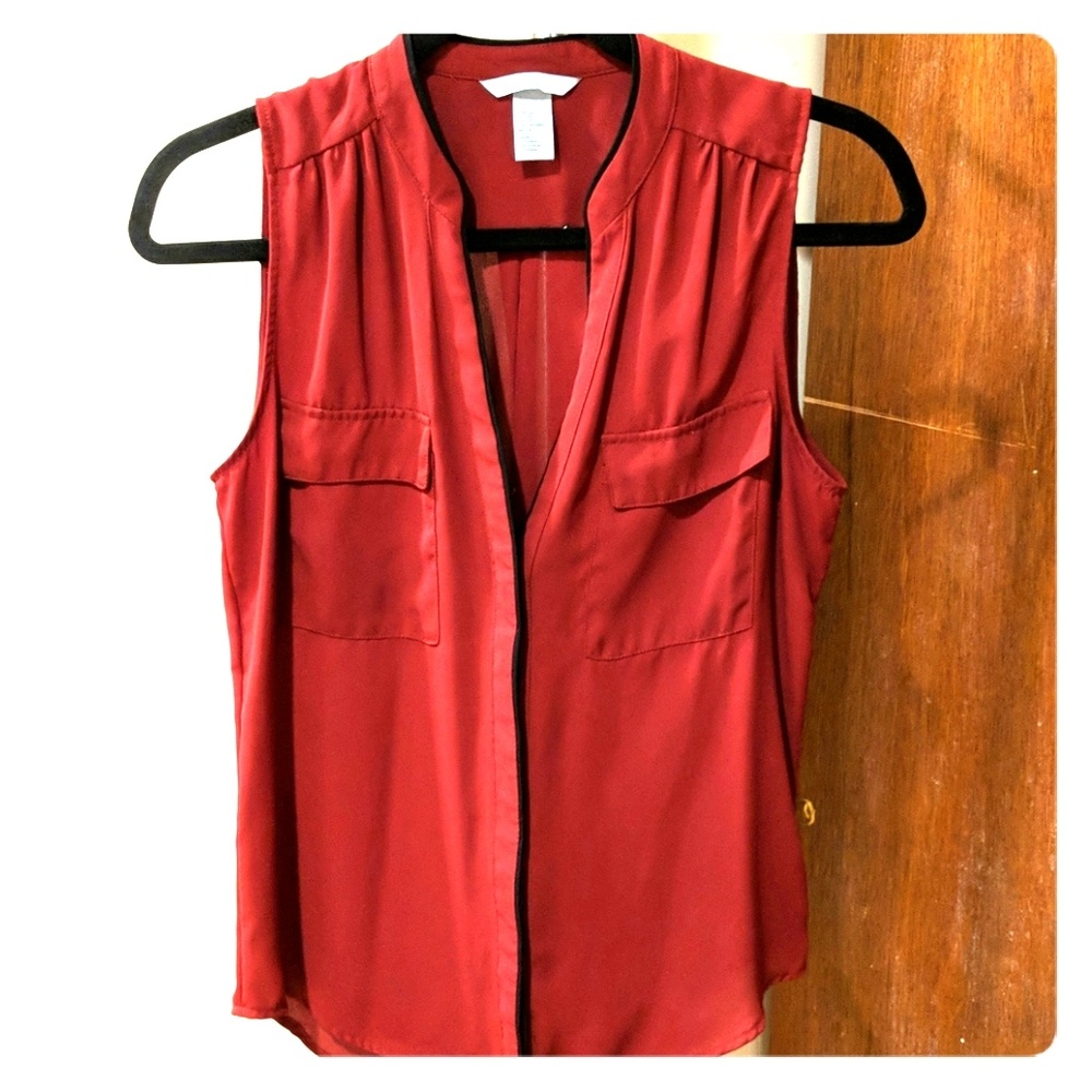 Red sleeveless button down